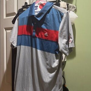 Trump doral logo Adidas Polo Shirt with Gray, Blue, and Red Accents trump